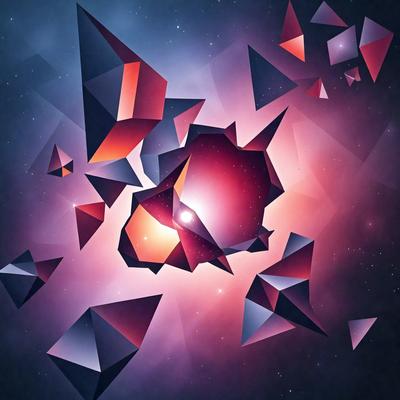 The primary subject of the image is a colorful, abstract design featuring a mix of red, blue, and pink colors. The setting is a space-themed background, which adds to the overall atmosphere of the image. The visual style is a combination of digital art and illustration, creating a unique and eye-catching design. The colors and mood of the image are vibrant and energetic, making it an engaging and visually appealing piece of art.